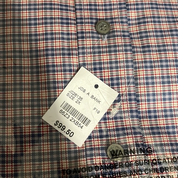 Jos. A. Bank red and navy casual button down shirt in 2X - Picture 3 of 3